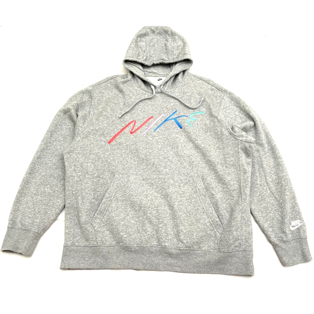 Nike Club Fleece Brushed-Back Embroidered Graphic Hoodie XL Gray FB7488-063